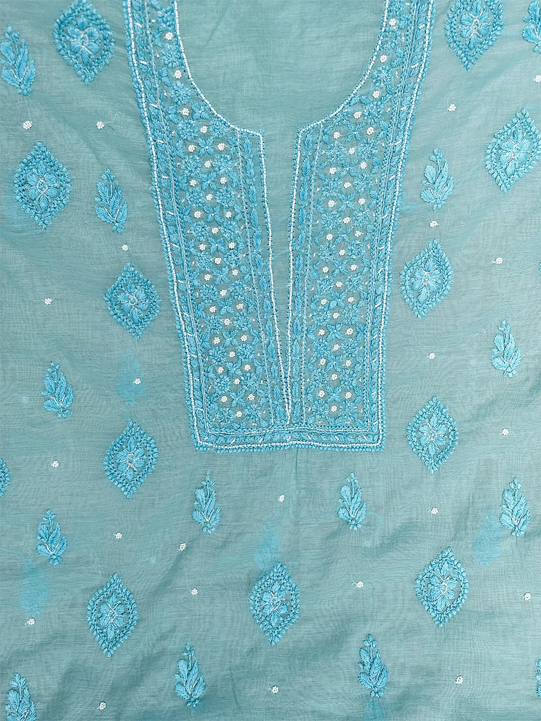 Nazila Mul Chanderi Chikankari Kurti Piece with Dupatta - Green - Image 4