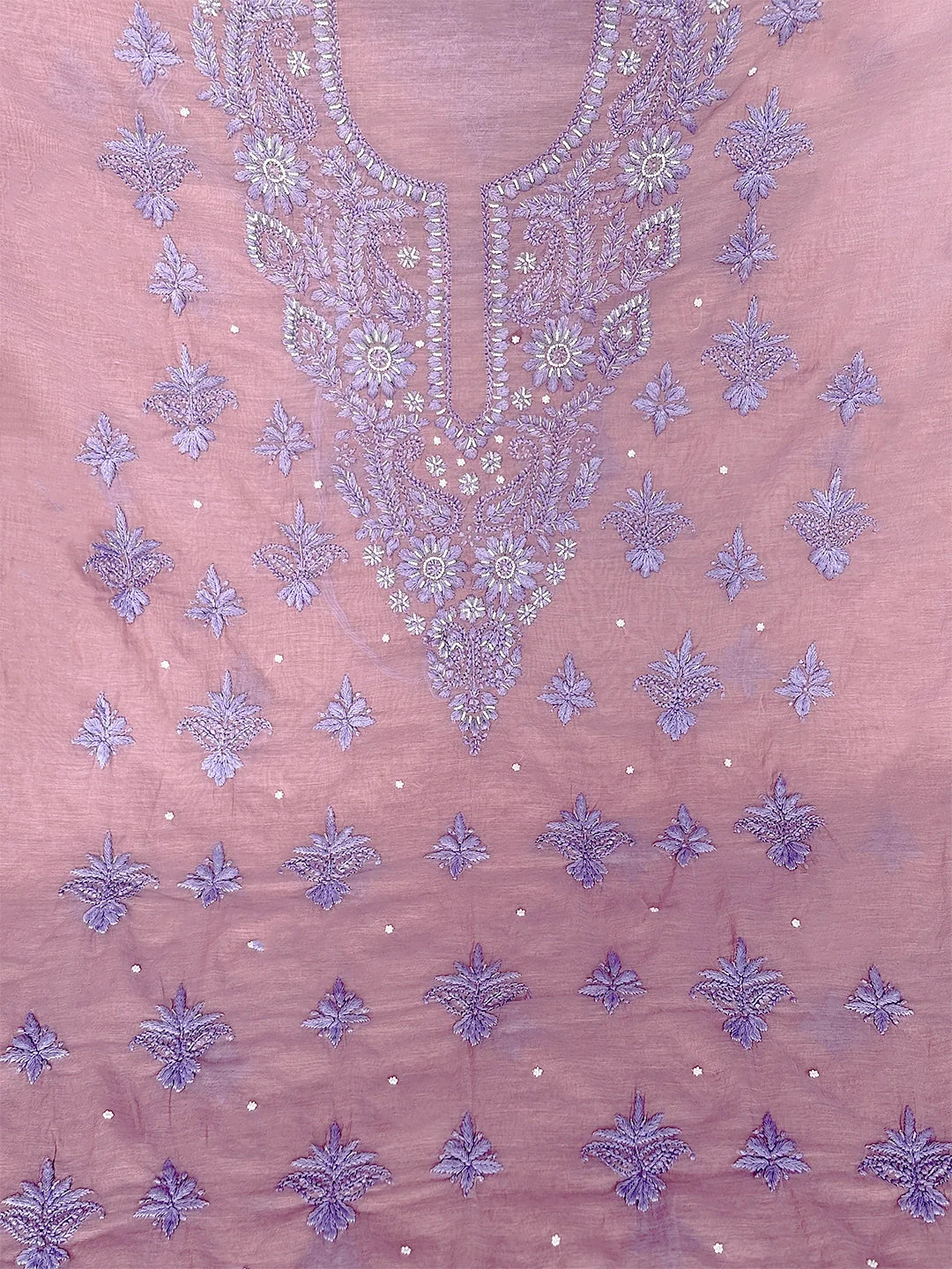 Nazila Mul Chanderi Chikankari Kurti Piece with Dupatta - Mauve - Image 3