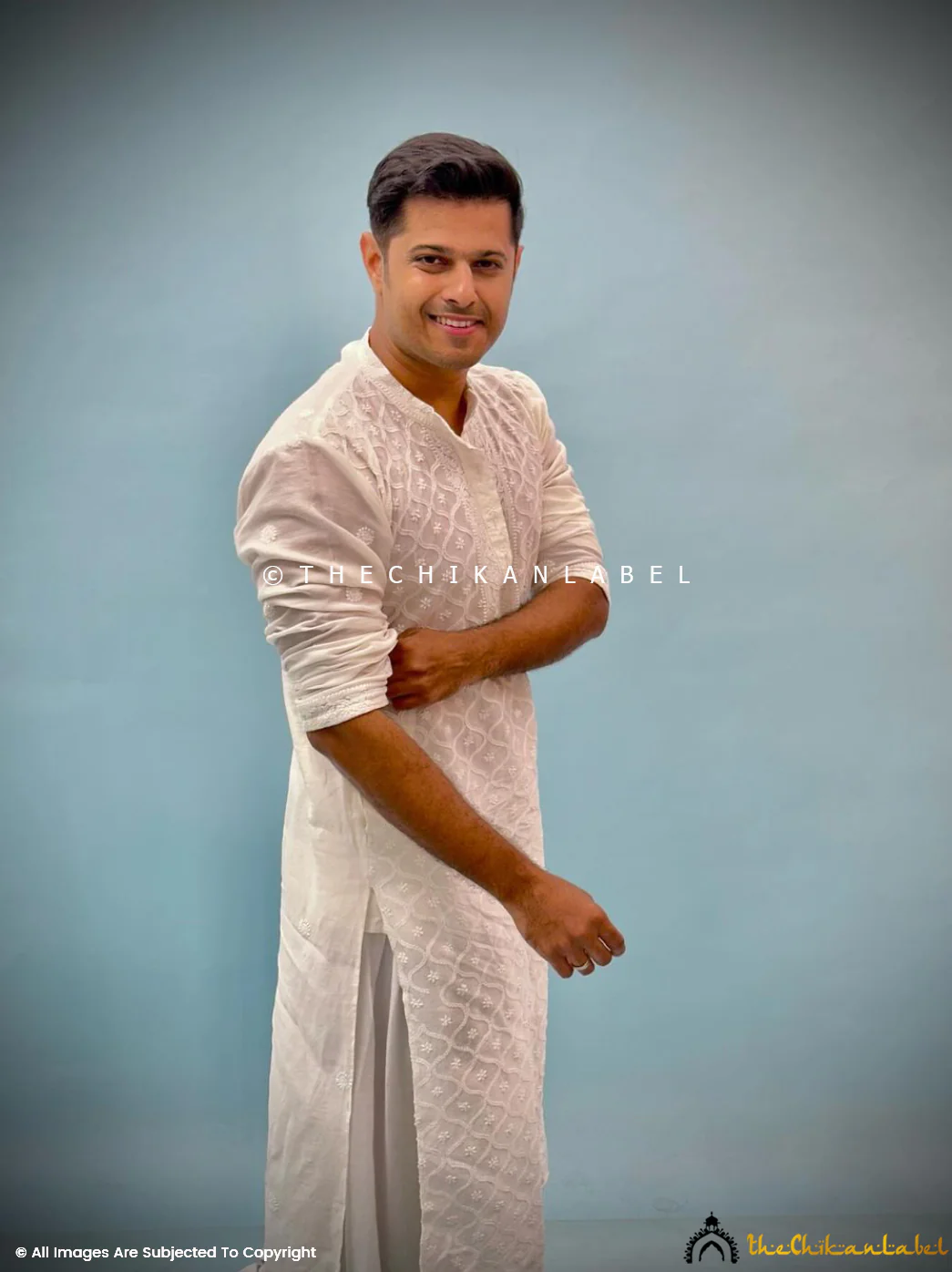 Neil Bhatt White Chanderi Mens Chikankari Kurta - Image 2