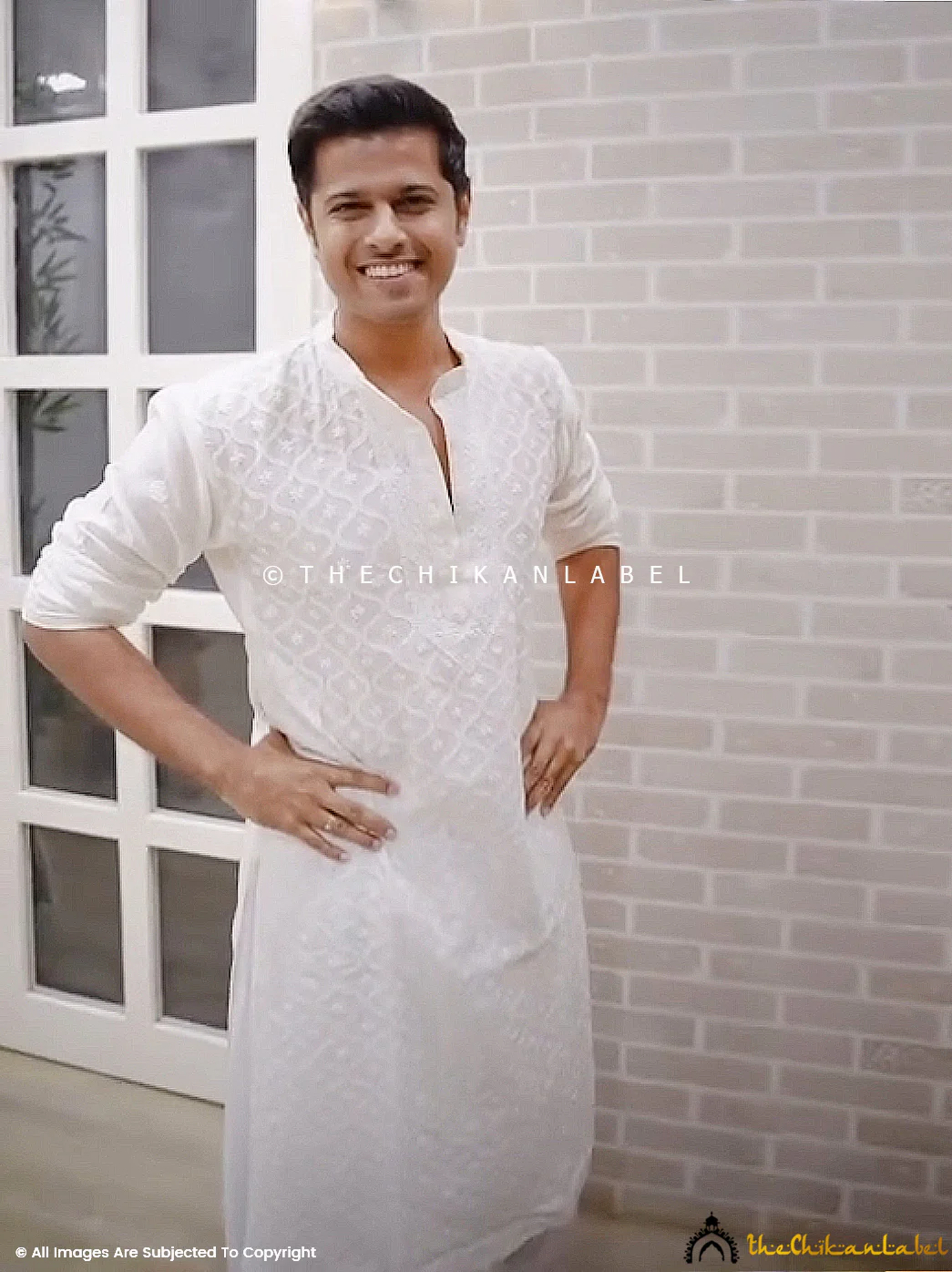 Neil Bhatt White Chanderi Mens Chikankari Kurta - Image 3