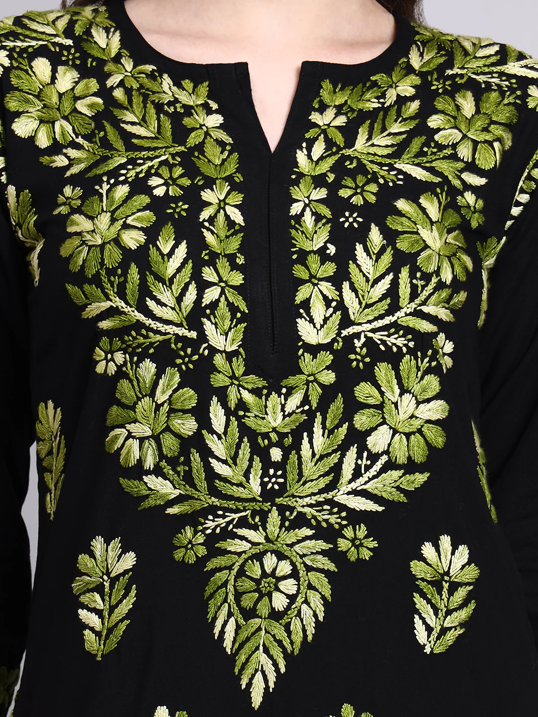 Niya Rayon Chikankari Kurti Palazzo Set - Green - Image 2