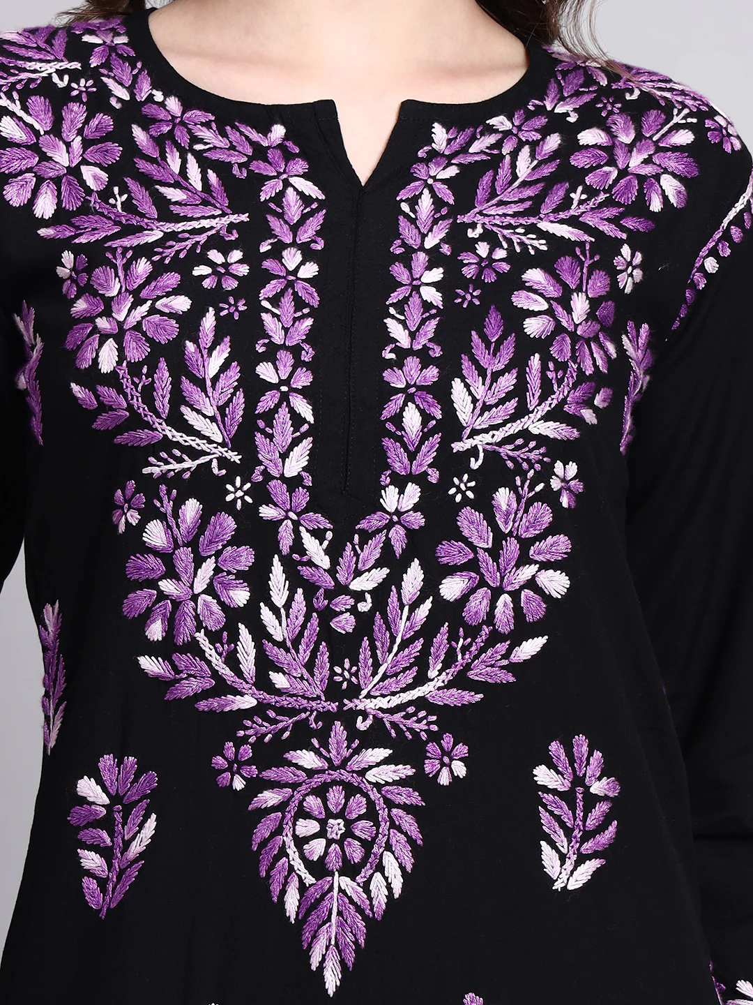Niya Rayon Chikankari Kurti Palazzo Set - Purple - Image 2