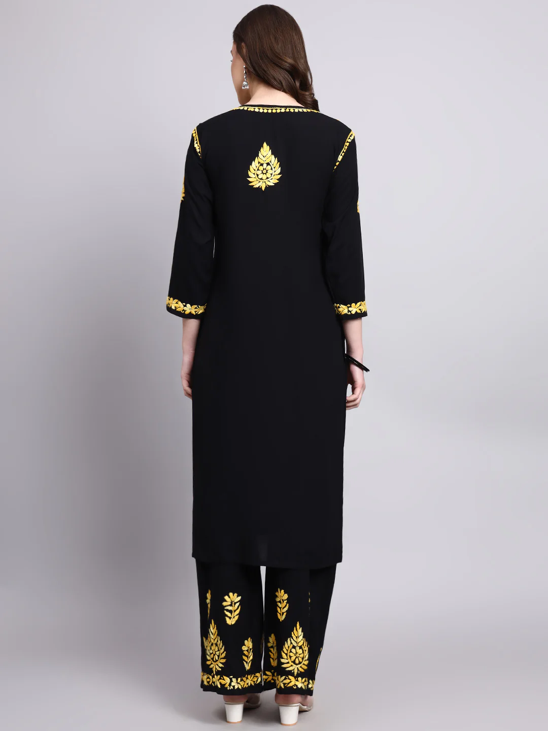 Niya Rayon Chikankari Kurti Palazzo Set - Yellow - Image 3