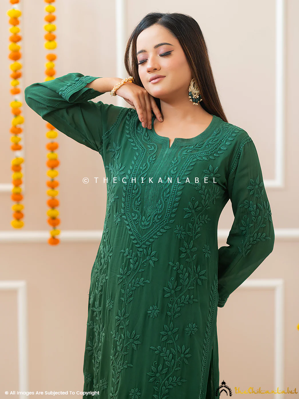 Noor-E-Chikan Green Viscose Chikankari Kurta Set - Image 2