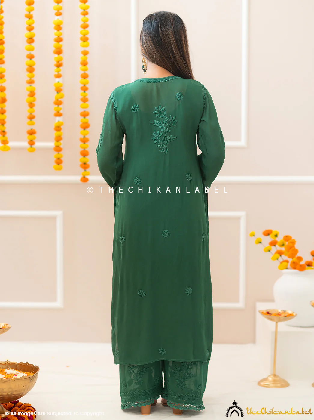 Noor-E-Chikan Green Viscose Chikankari Kurta Set - Image 3