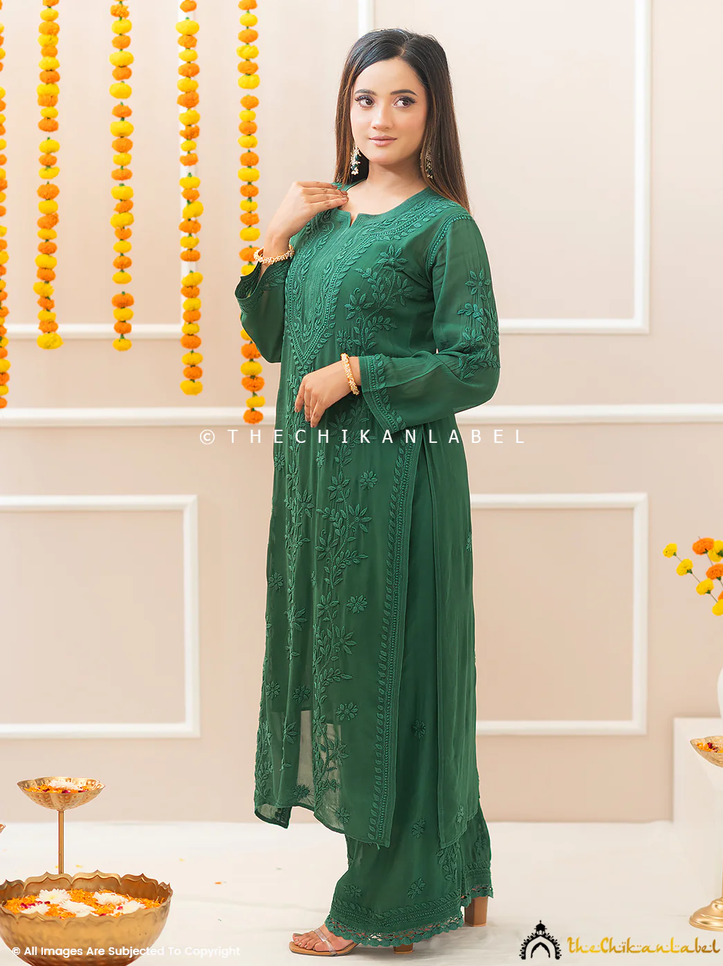 Noor-E-Chikan Green Viscose Chikankari Kurta Set - Image 4