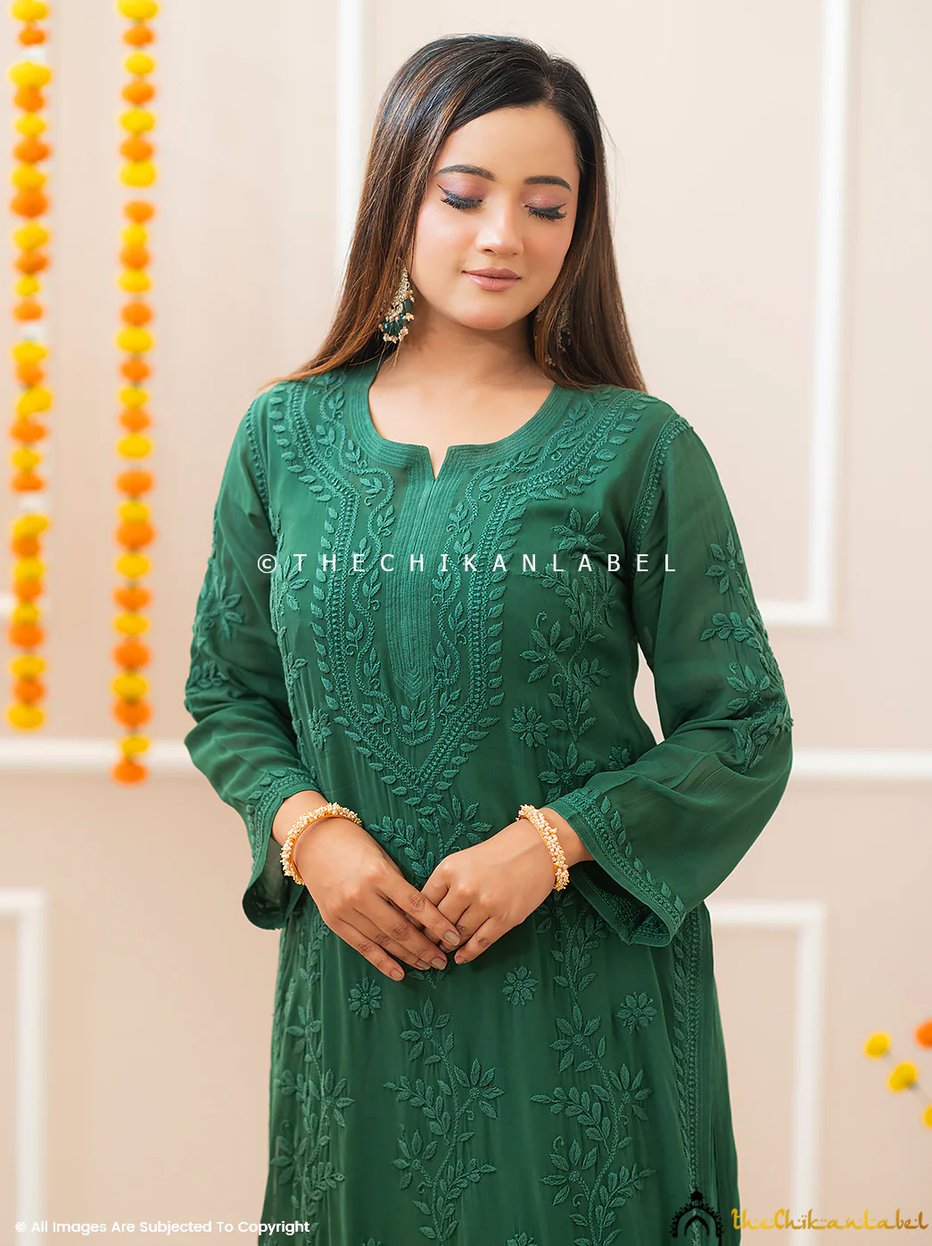 Noor-E-Chikan Green Viscose Chikankari Kurta Set - Image 6