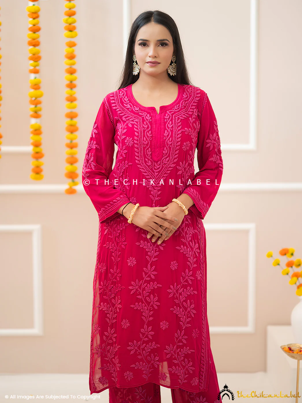 Noor-E-Chikan Hot Pink Viscose Chikankari Kurta Set - Image 4