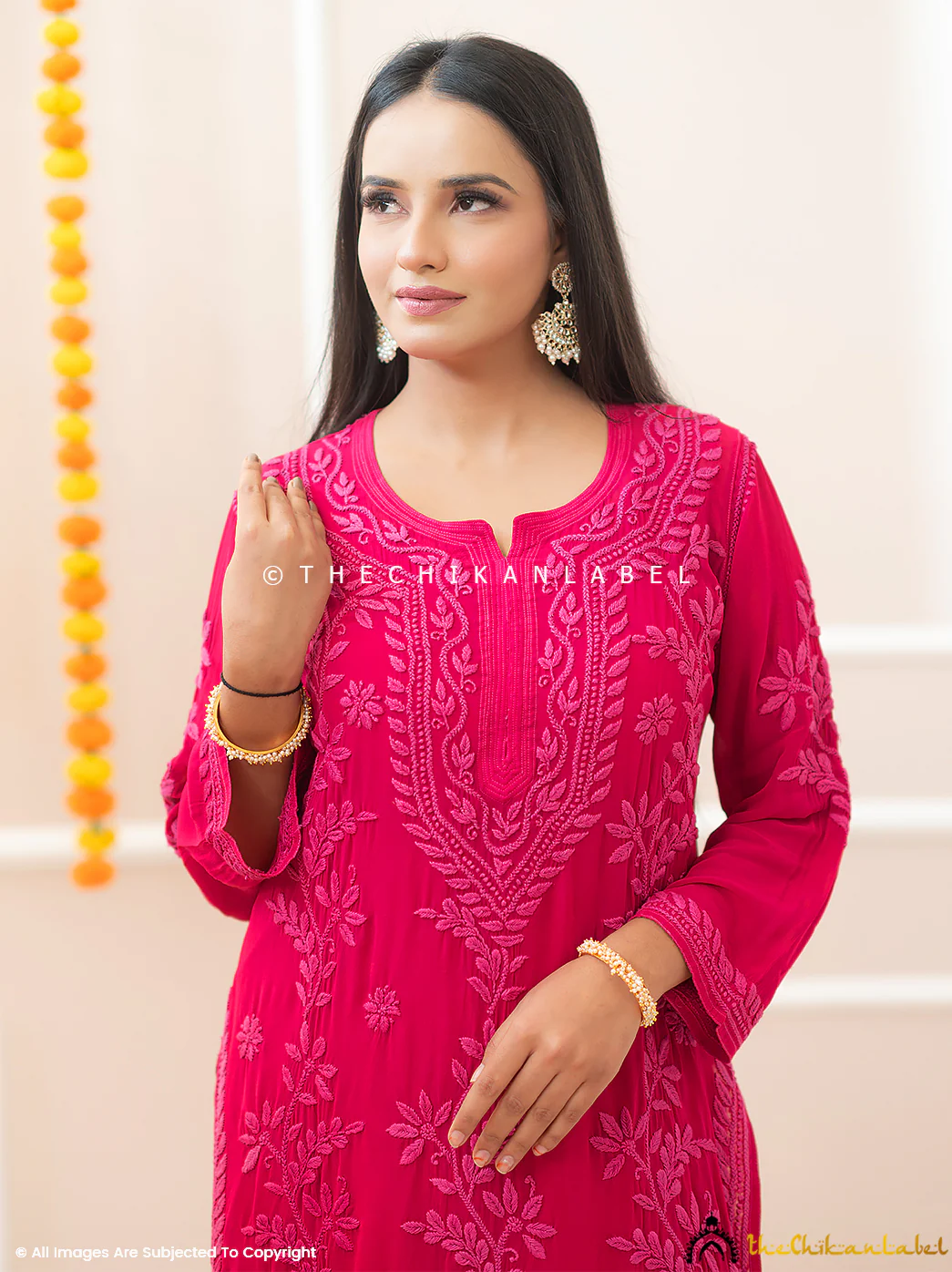Noor-E-Chikan Hot Pink Viscose Chikankari Kurta Set - Image 5