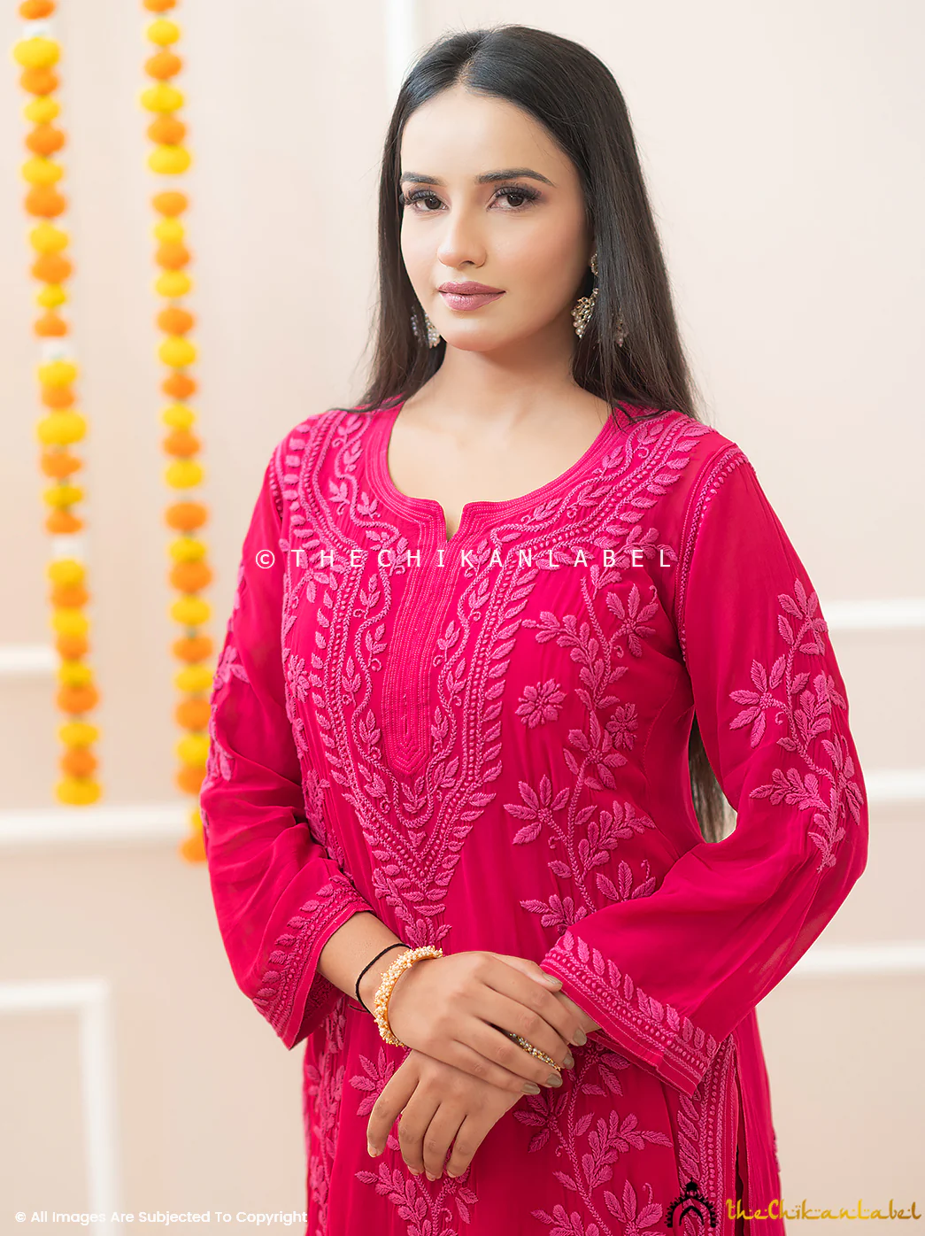 Noor-E-Chikan Hot Pink Viscose Chikankari Kurta Set - Image 7