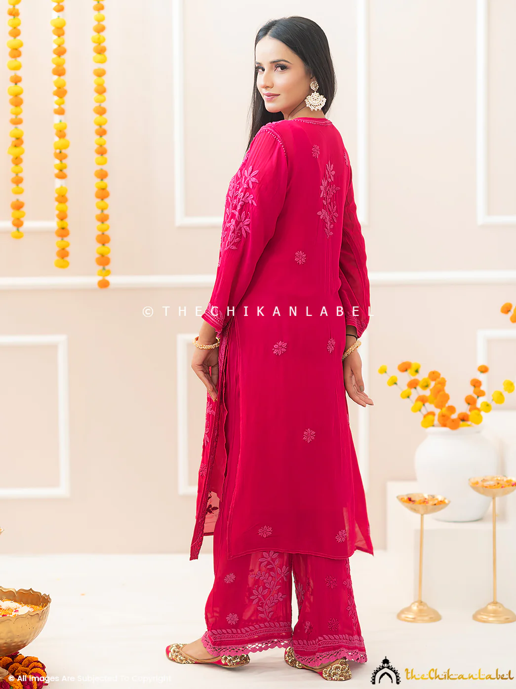 Noor-E-Chikan Hot Pink Viscose Chikankari Kurta Set - Image 8