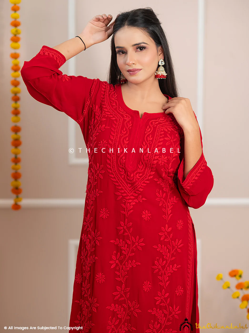 Noor-E-Chikan Maroon Viscose Chikankari Kurta Set - Image 10