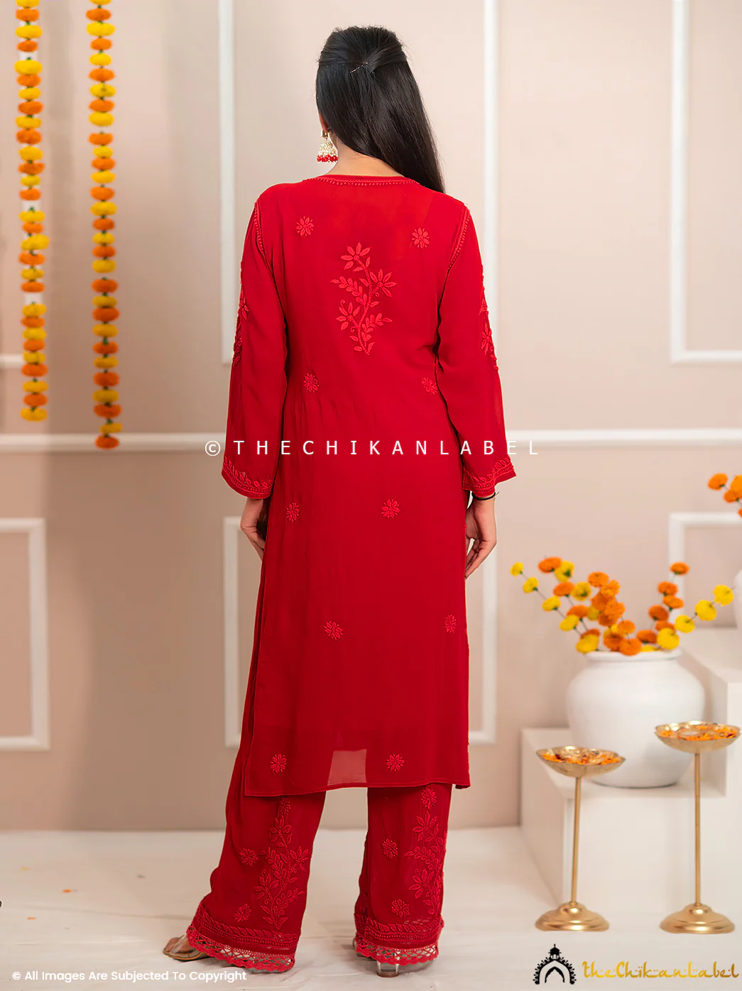 Noor-E-Chikan Maroon Viscose Chikankari Kurta Set - Image 3