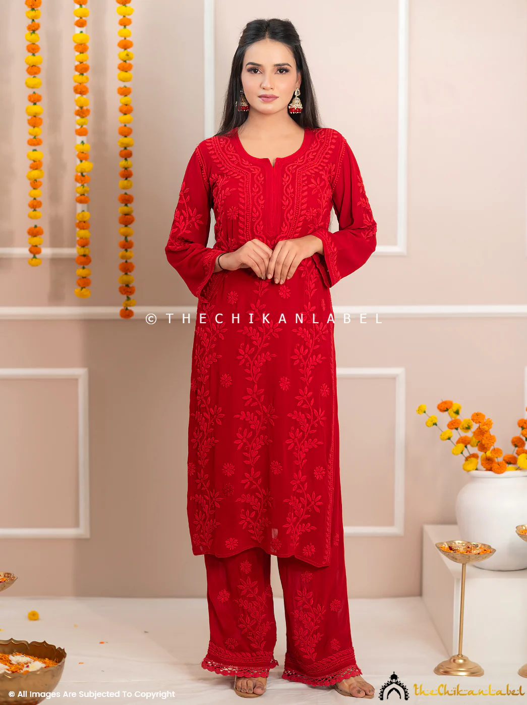 Noor-E-Chikan Maroon Viscose Chikankari Kurta Set - Image 4