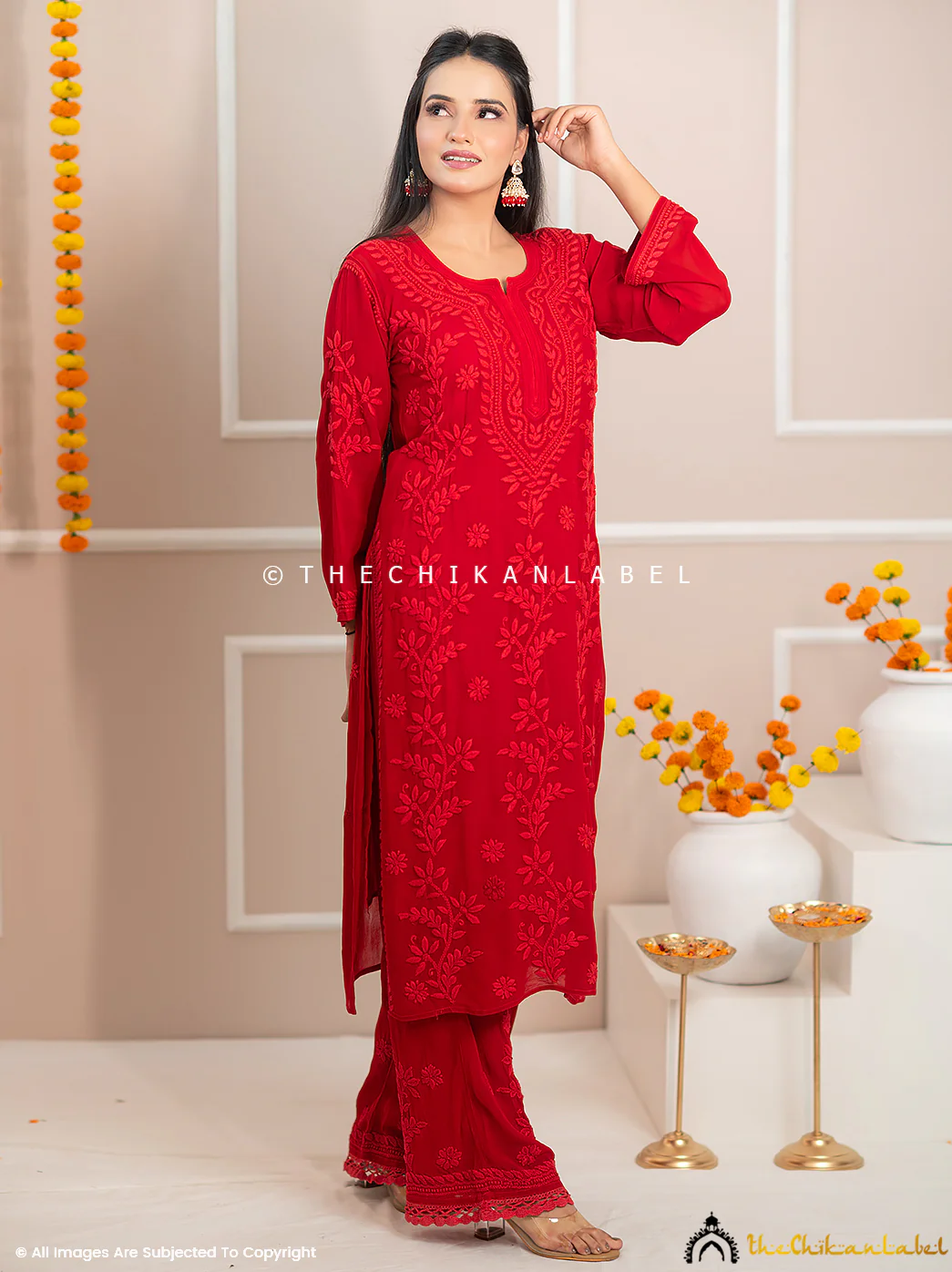 Noor-E-Chikan Maroon Viscose Chikankari Kurta Set - Image 5