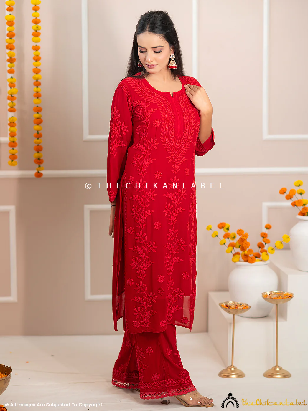 Noor-E-Chikan Maroon Viscose Chikankari Kurta Set - Image 6