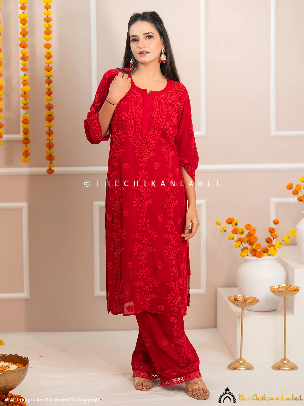 Noor-E-Chikan Maroon Viscose Chikankari Kurta Set - Image 7