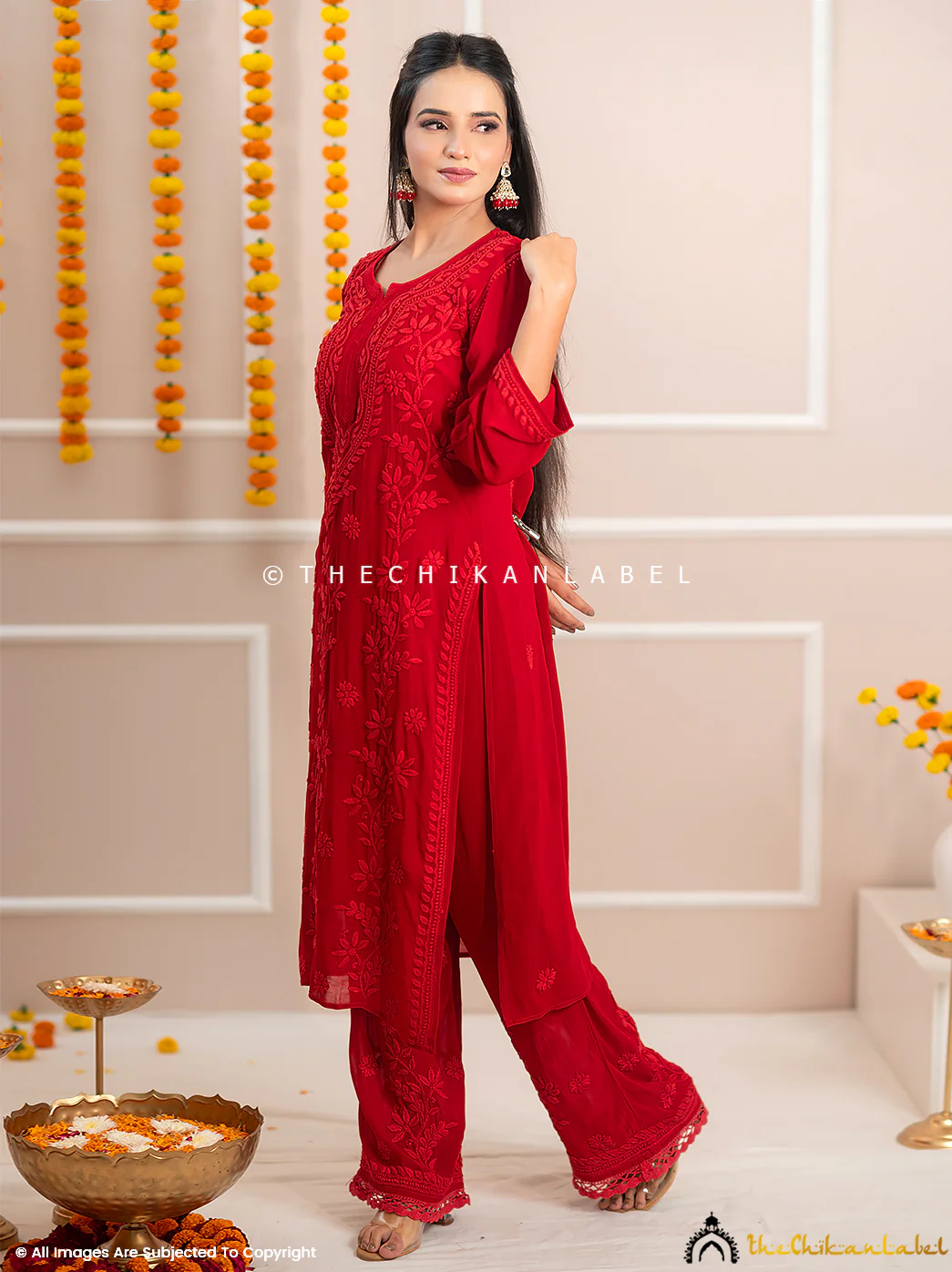 Noor-E-Chikan Maroon Viscose Chikankari Kurta Set - Image 8