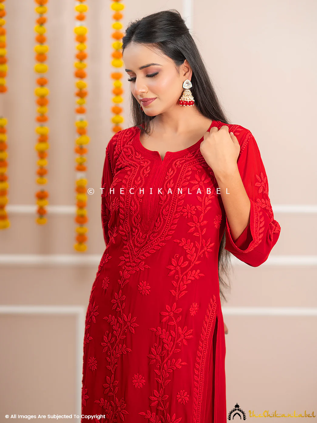 Noor-E-Chikan Maroon Viscose Chikankari Kurta Set - Image 9