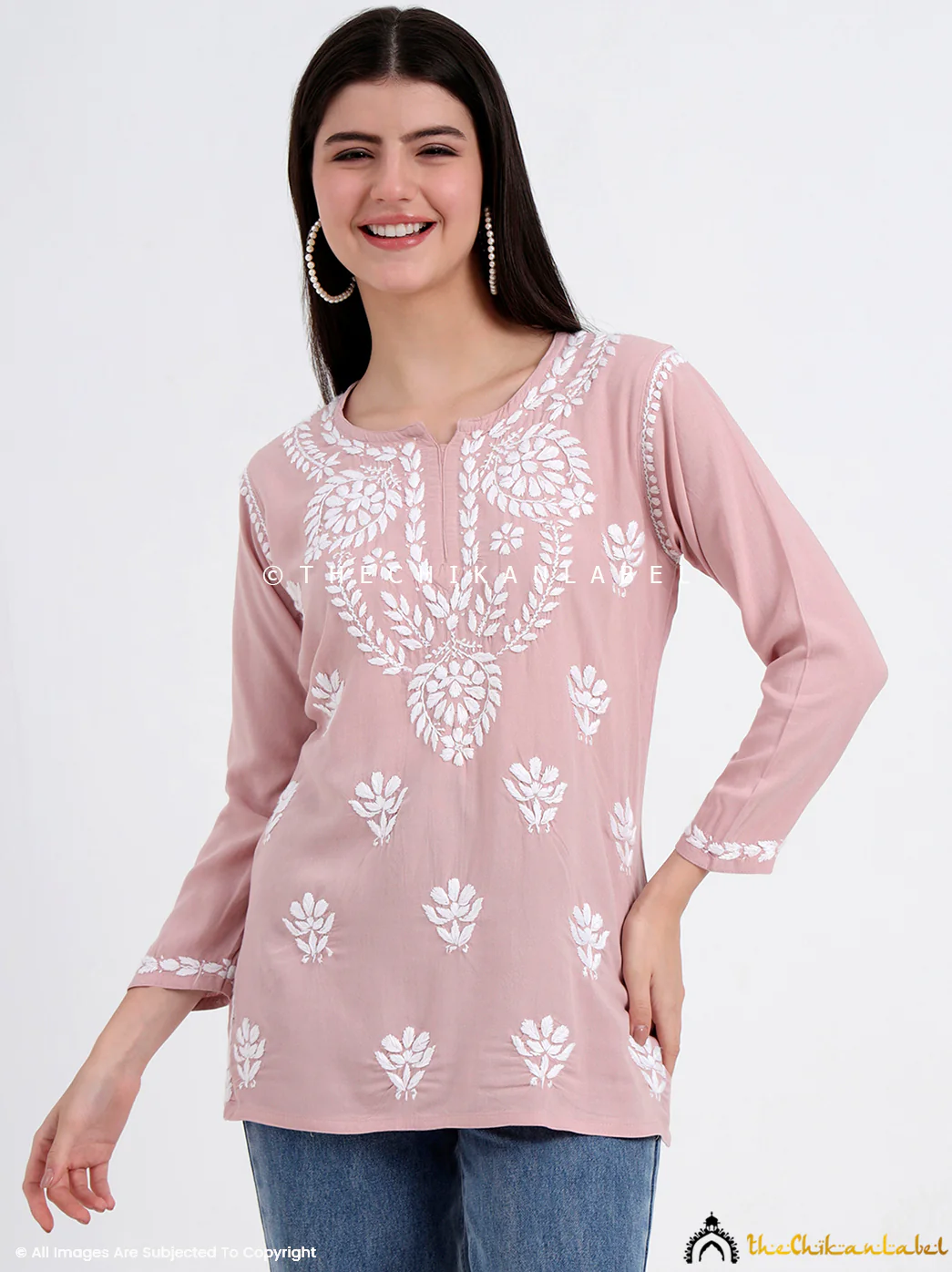Chahat Rayon Chikankari Short Top - Nude