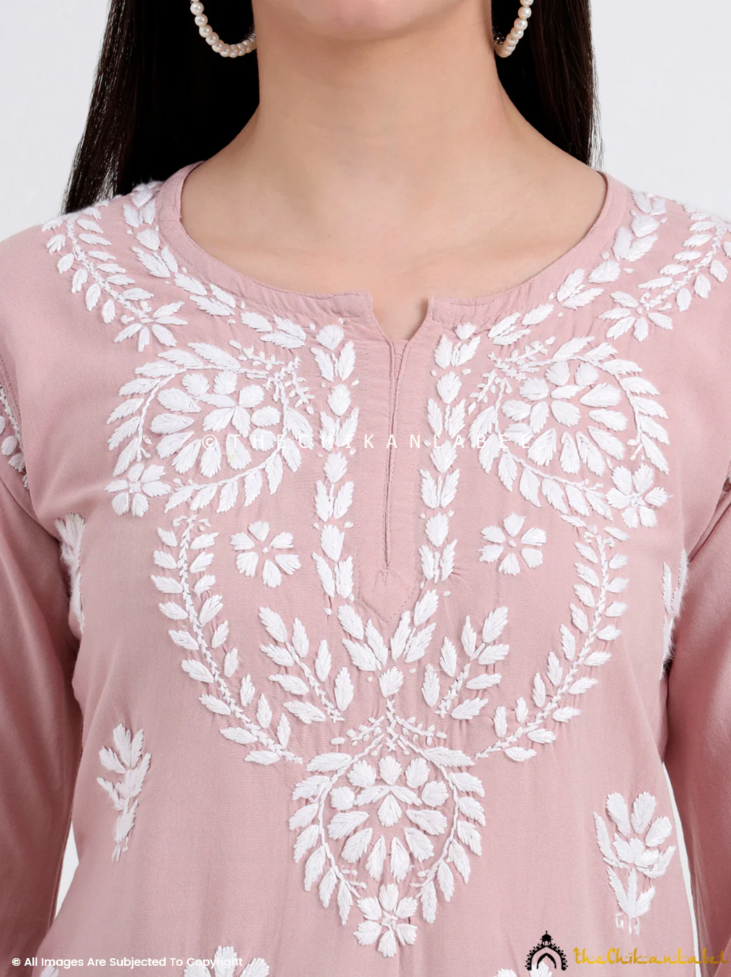 Chahat Rayon Chikankari Short Top - Nude - Image 2