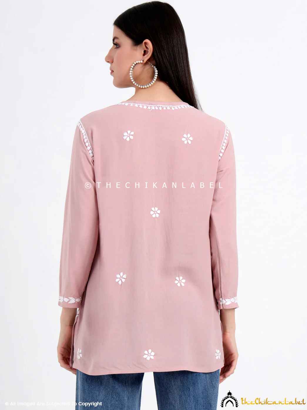 Chahat Rayon Chikankari Short Top - Nude - Image 3