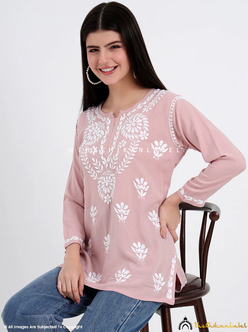 Chahat Rayon Chikankari Short Top - Nude - Image 4