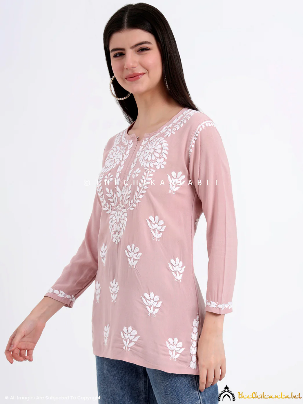 Chahat Rayon Chikankari Short Top - Nude - Image 5