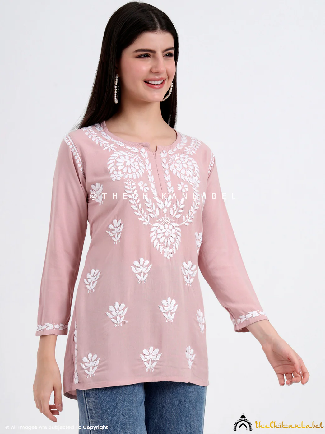 Chahat Rayon Chikankari Short Top - Nude - Image 6