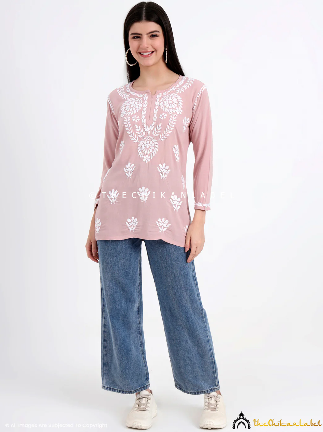 Chahat Rayon Chikankari Short Top - Nude - Image 7