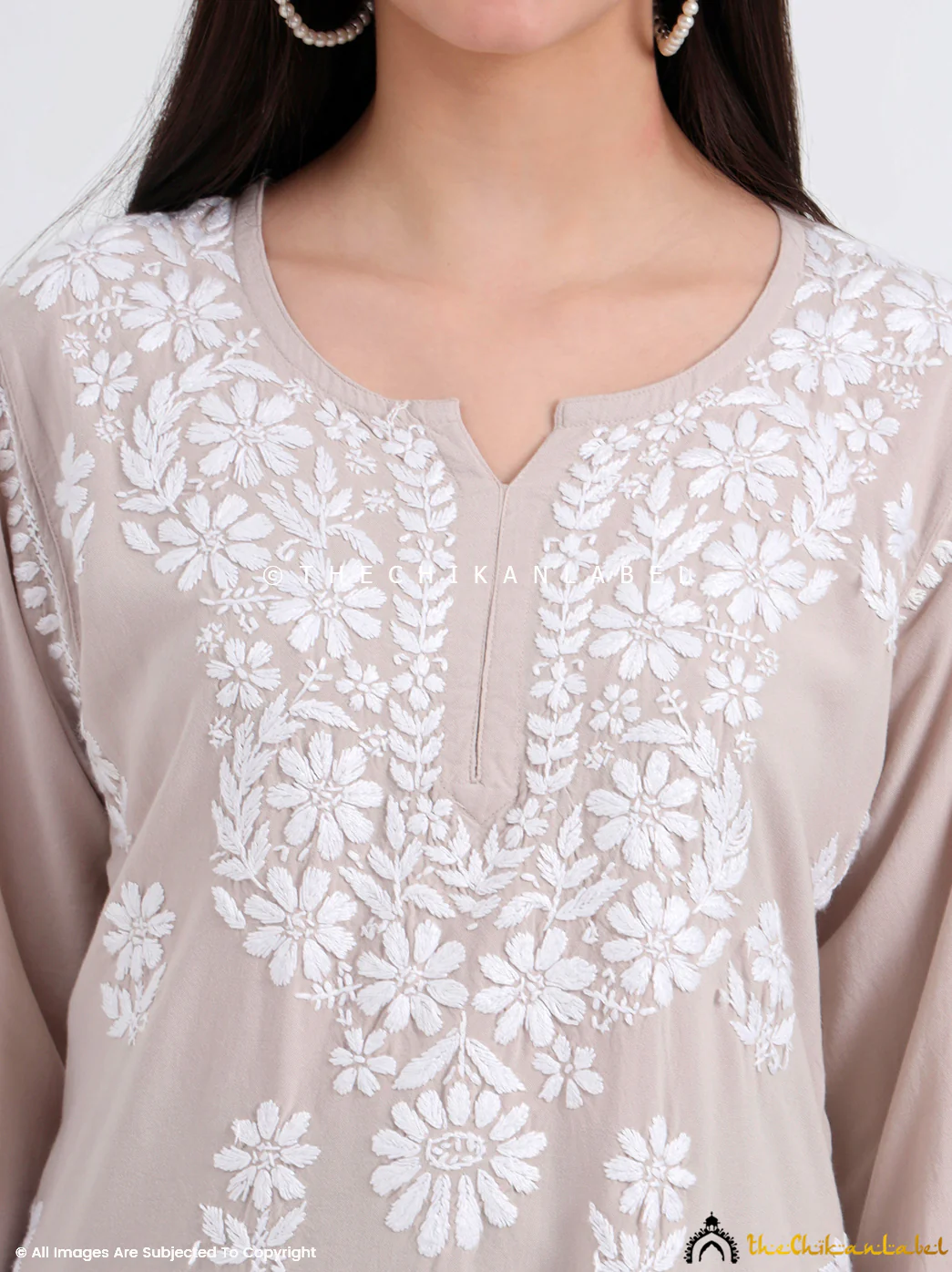 Ruzina Rayon Chikankari Short Top - Nude - Image 2