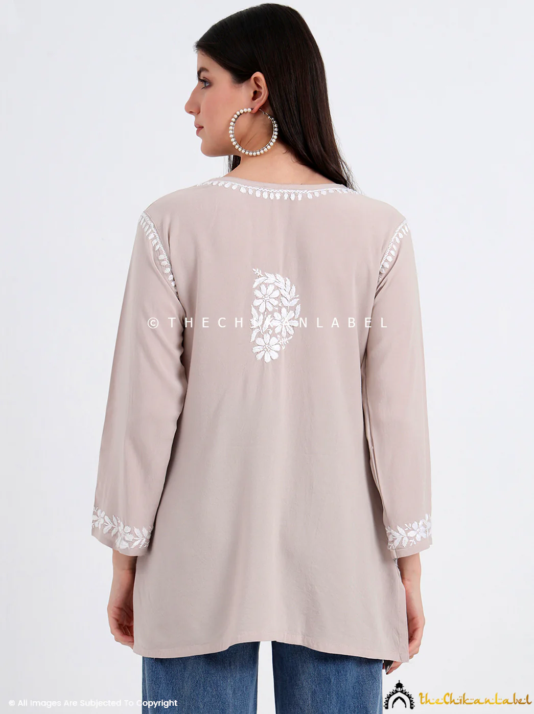 Ruzina Rayon Chikankari Short Top - Nude - Image 3