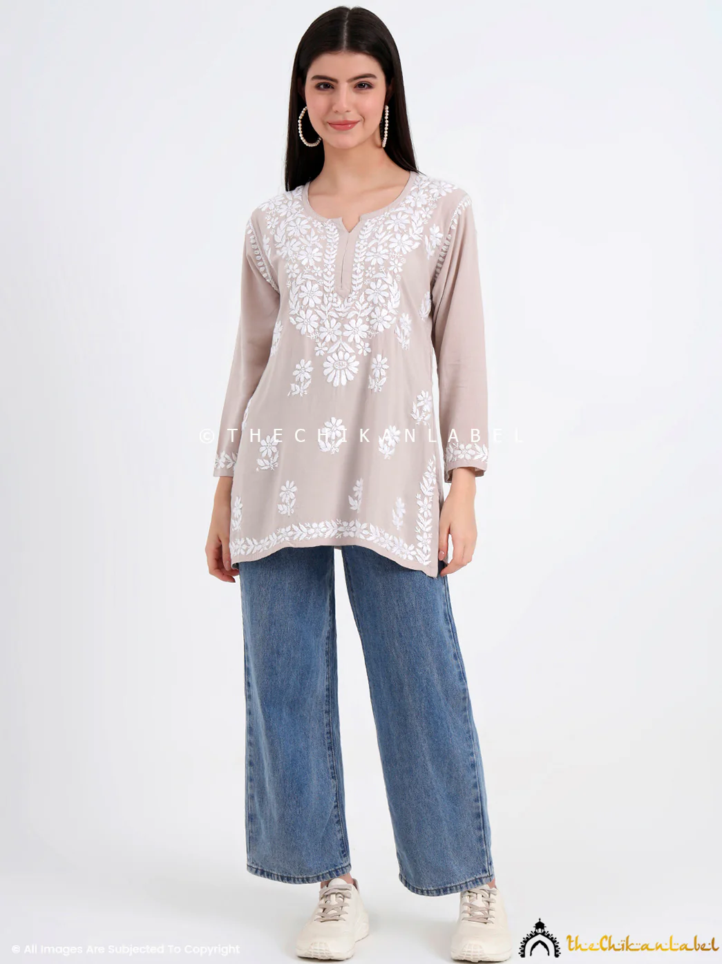 Ruzina Rayon Chikankari Short Top - Nude - Image 7