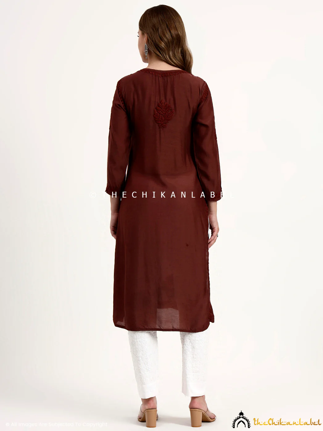 Oishi Muslin Chikankari Straight Kurti - Choco - Image 3