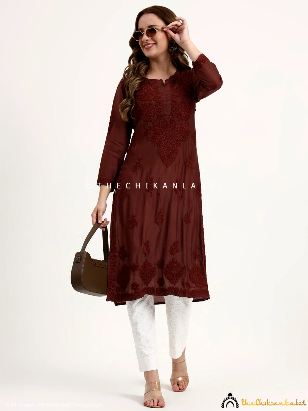 Oishi Muslin Chikankari Straight Kurti - Choco - Image 6