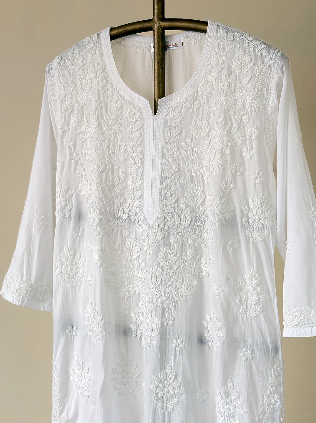 Ojasvi Cotton Chikankari Straight Kurti - White - Image 2