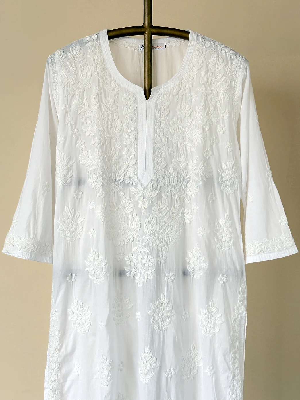 Ojasvi Cotton Chikankari Straight Kurti - White - Image 3