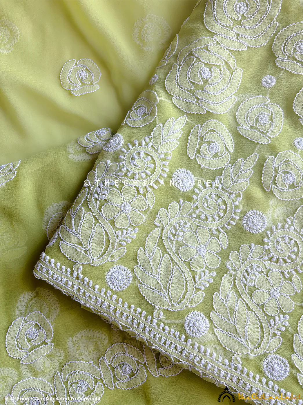 Ishanvi Georgette Chikankari Un-Stitched Suit with Dupatta-Olive Green - Image 2