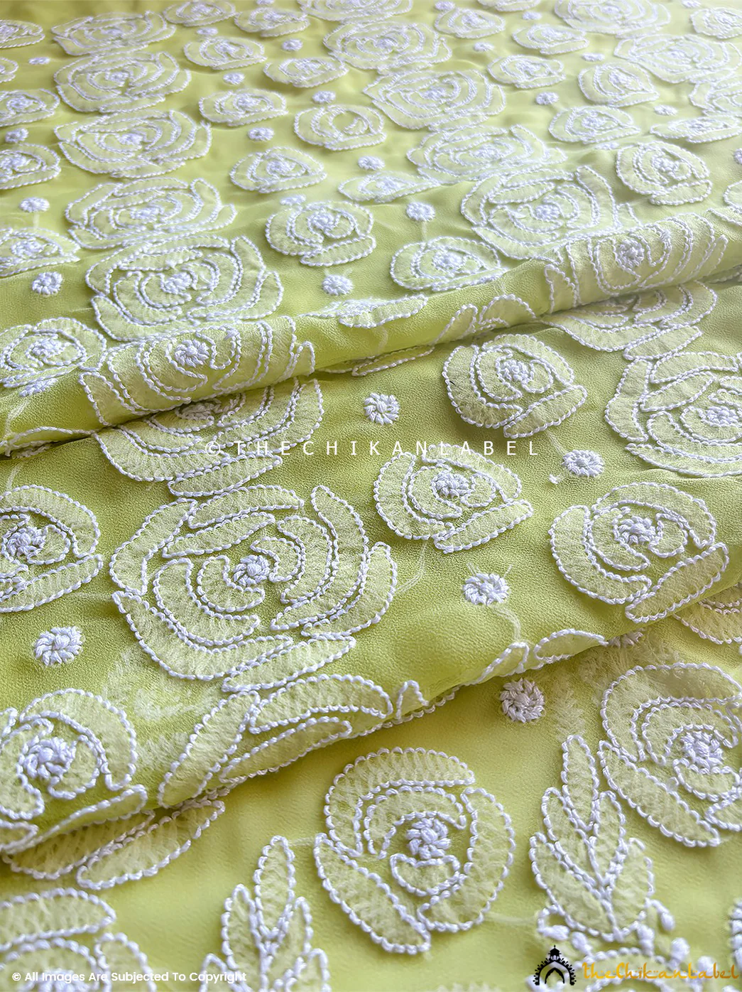 Ishanvi Georgette Chikankari Un-Stitched Suit with Dupatta-Olive Green - Image 4