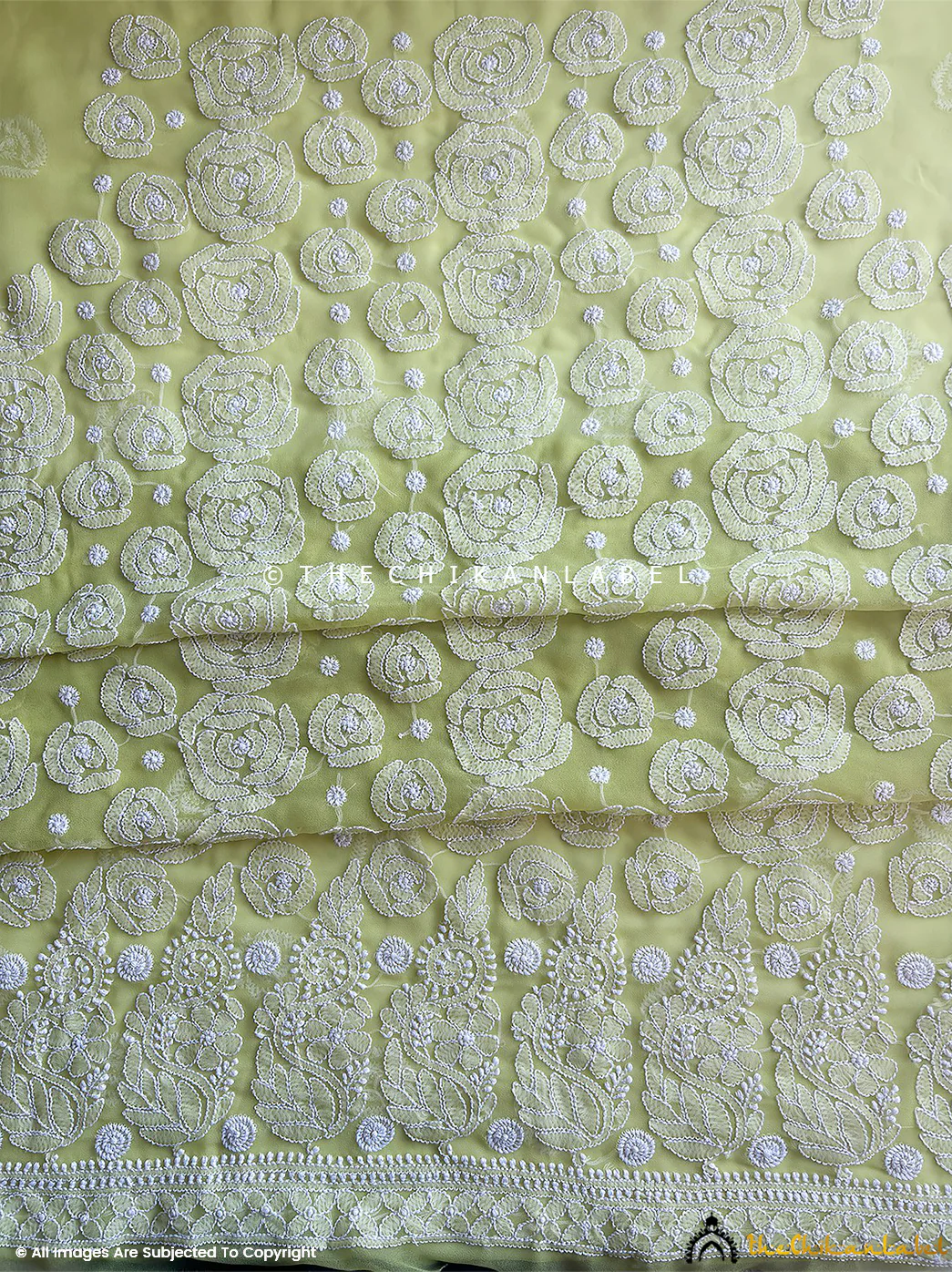 Ishanvi Georgette Chikankari Un-Stitched Suit with Dupatta-Olive Green - Image 6