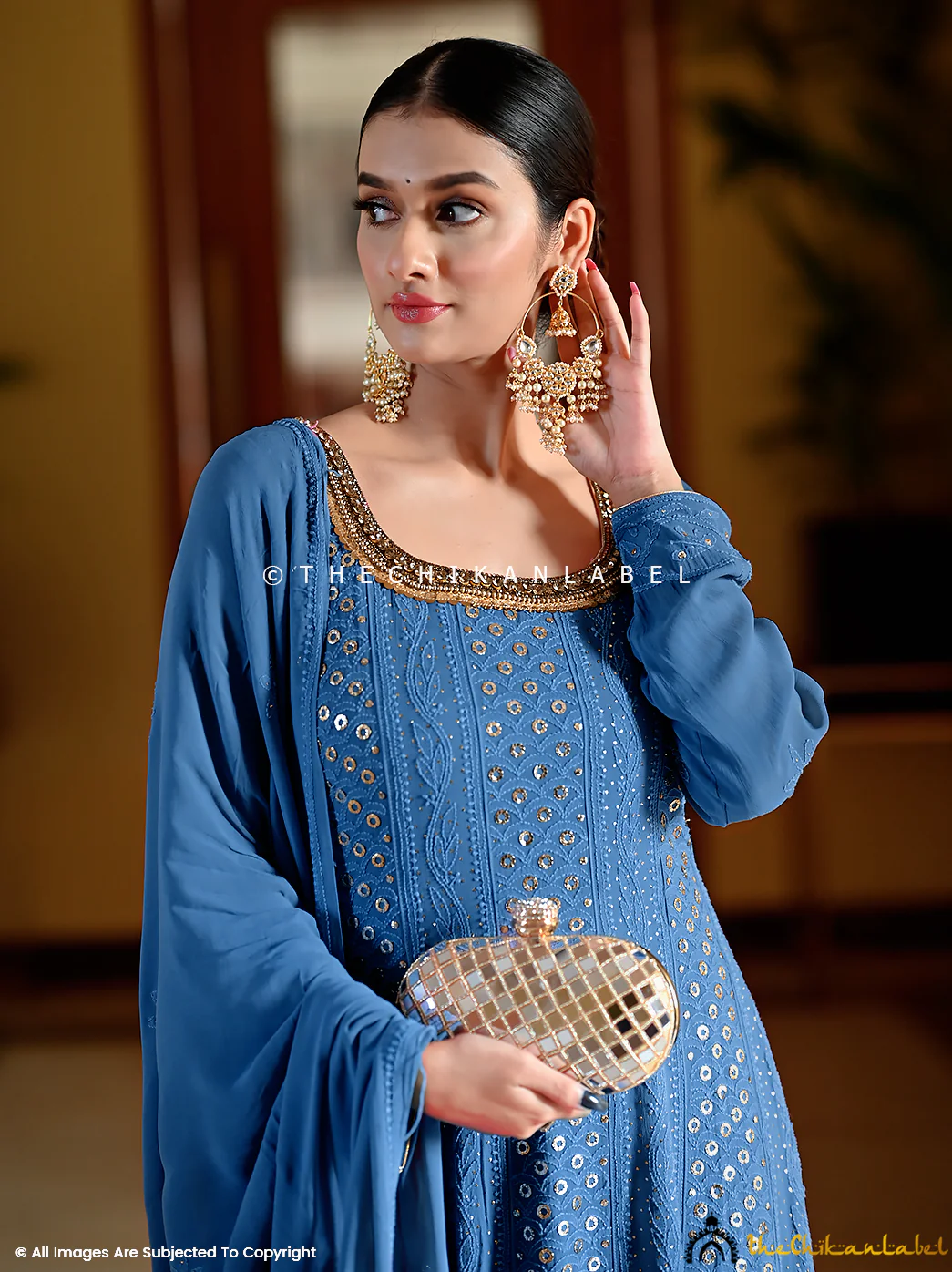 Gulmohar Viscose Chikankari Anarkali - Ombre Blue - Image 3