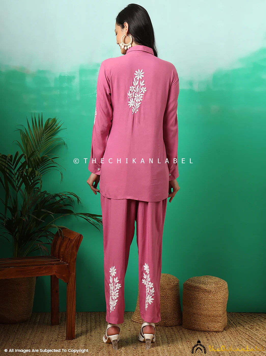 Anvika Rayon Chikankari Co-ord Set -Onion Pink - Image 3