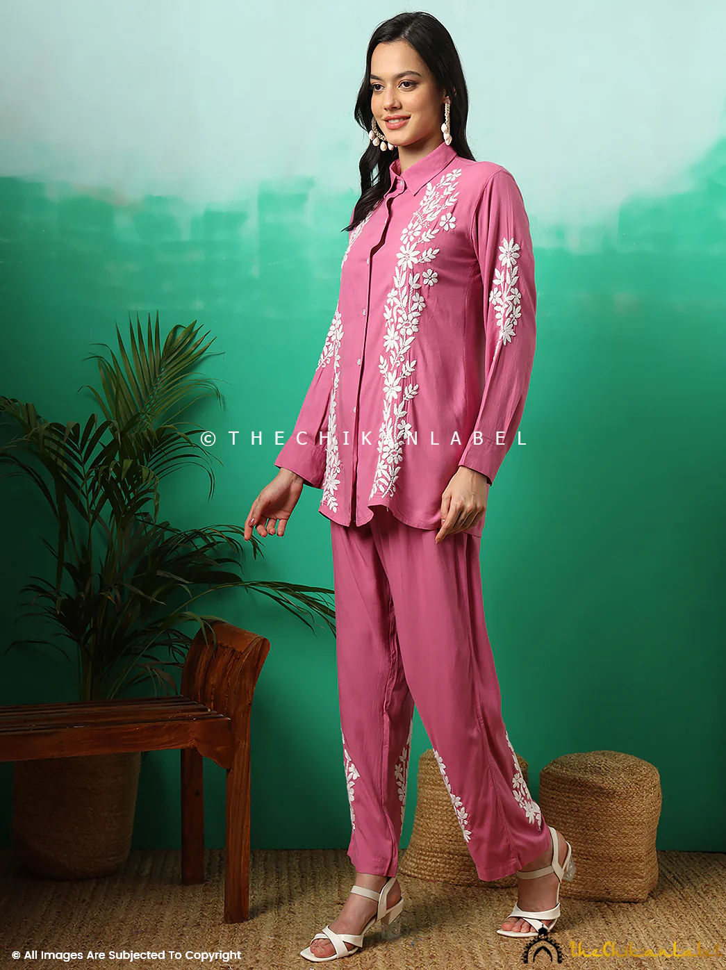 Anvika Rayon Chikankari Co-ord Set -Onion Pink - Image 5