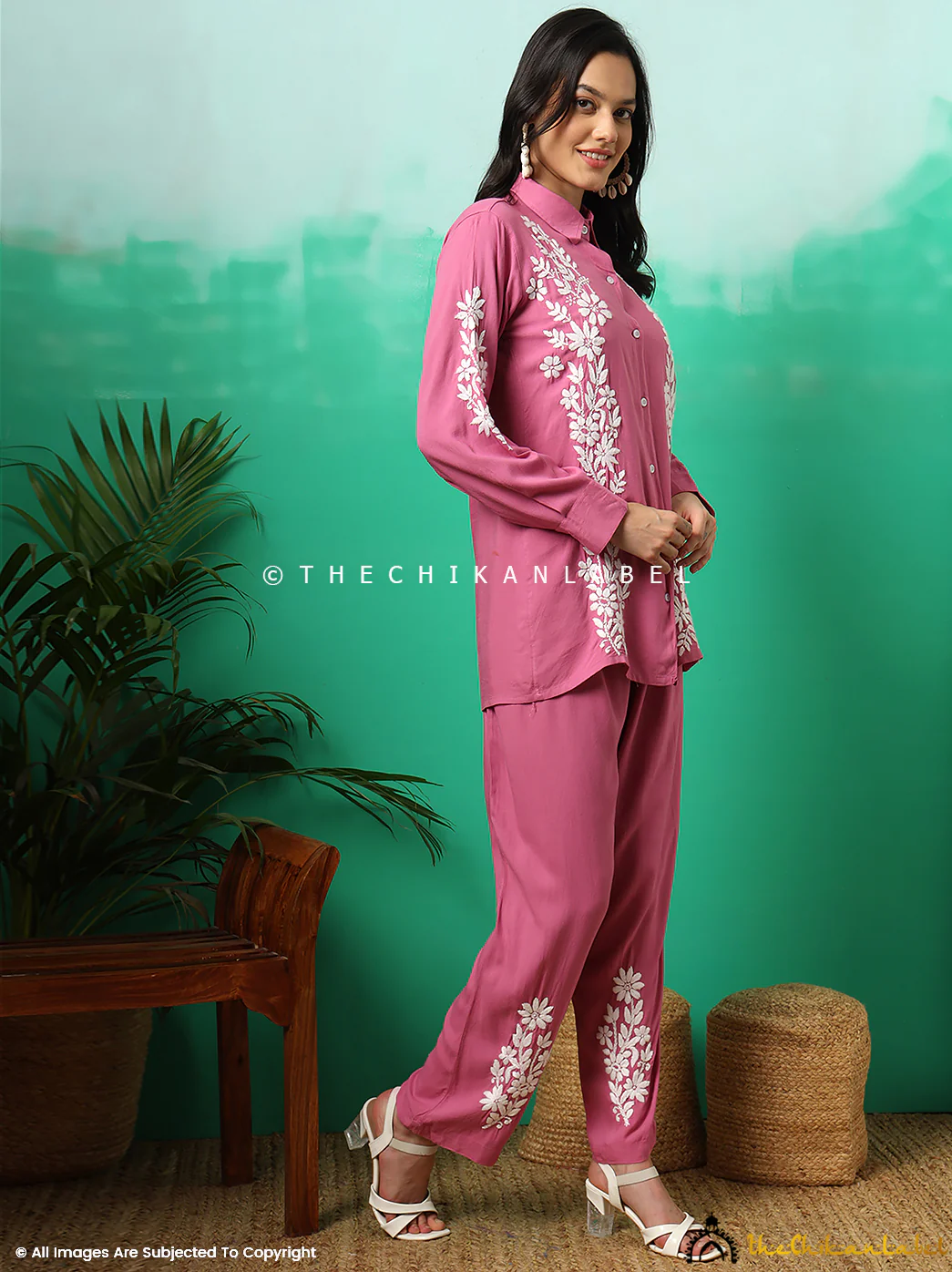 Anvika Rayon Chikankari Co-ord Set -Onion Pink - Image 6