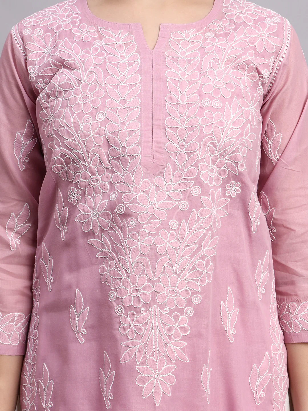Onion Pink Layla Cotton Chikankari Straight Kurti with inner - Image 2