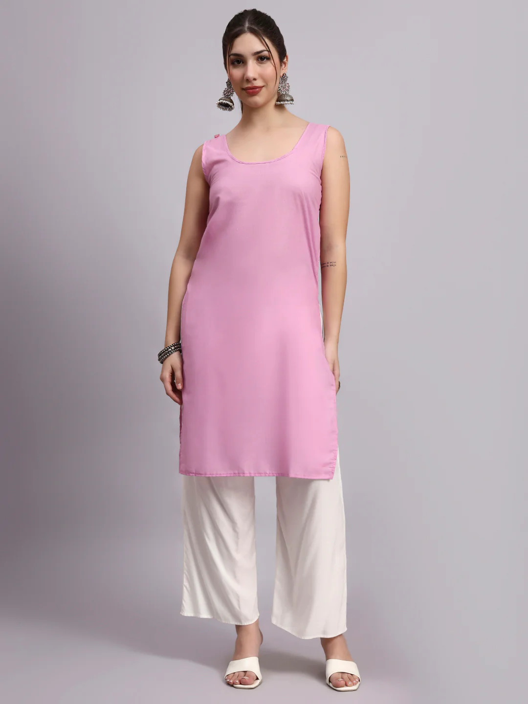 Onion Pink Layla Cotton Chikankari Straight Kurti with inner - Image 7