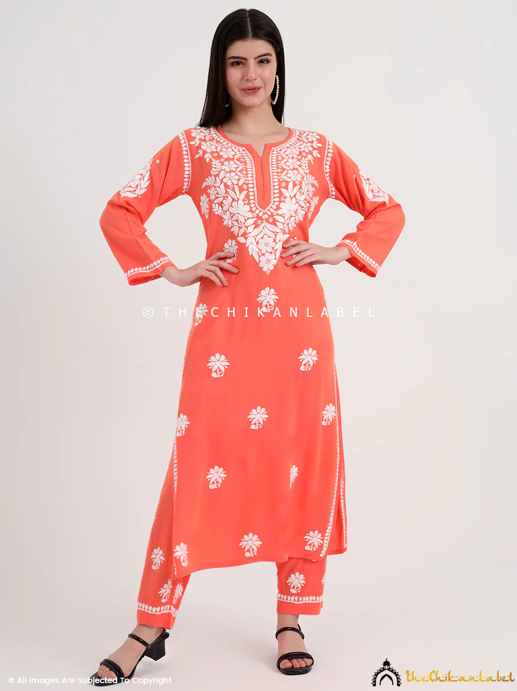 Amani Rayon Chikankari Kurti Palazzo Set - Orange