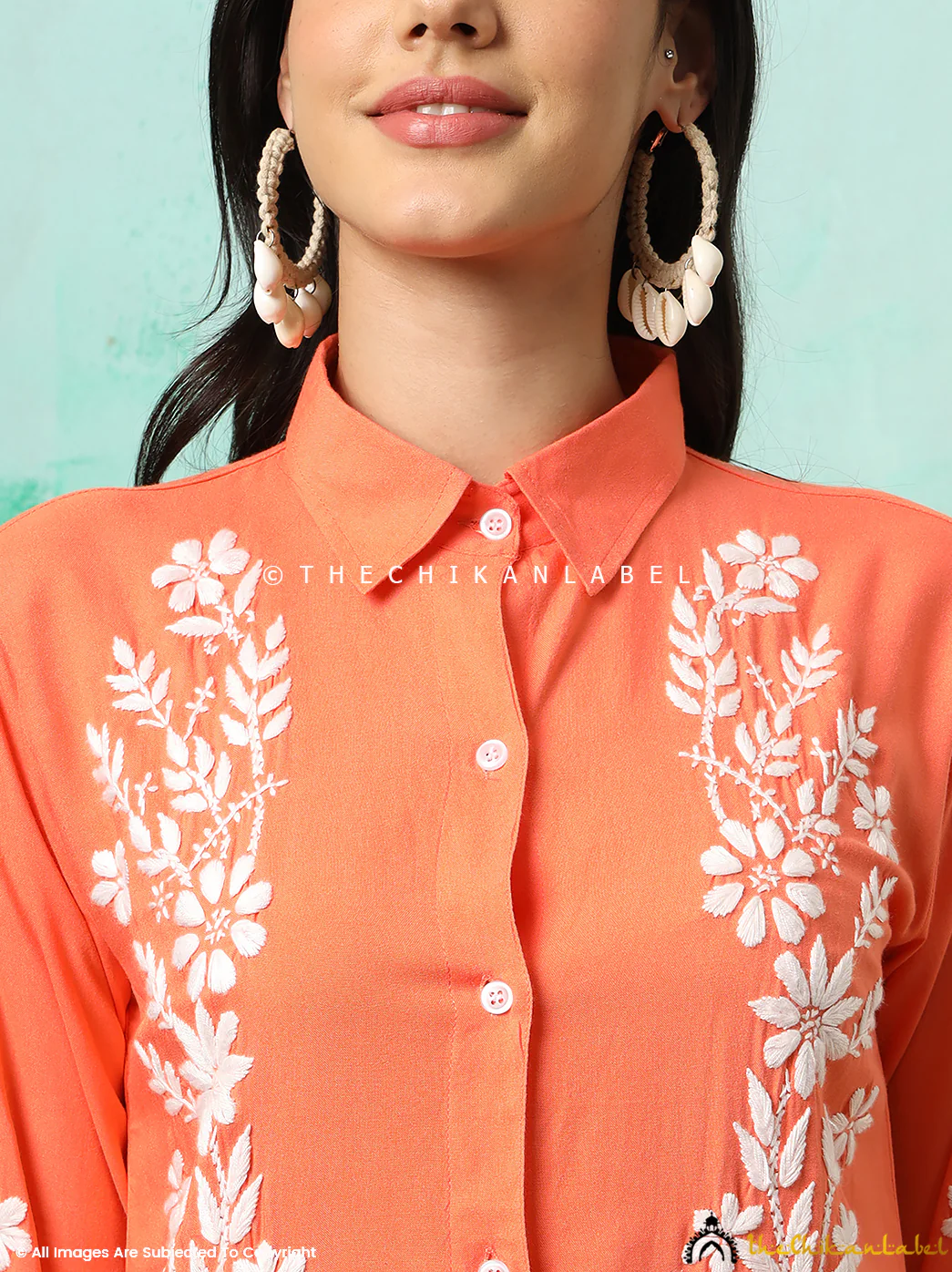 Anvika Rayon Chikankari Co-ord Set -Orange - Image 4