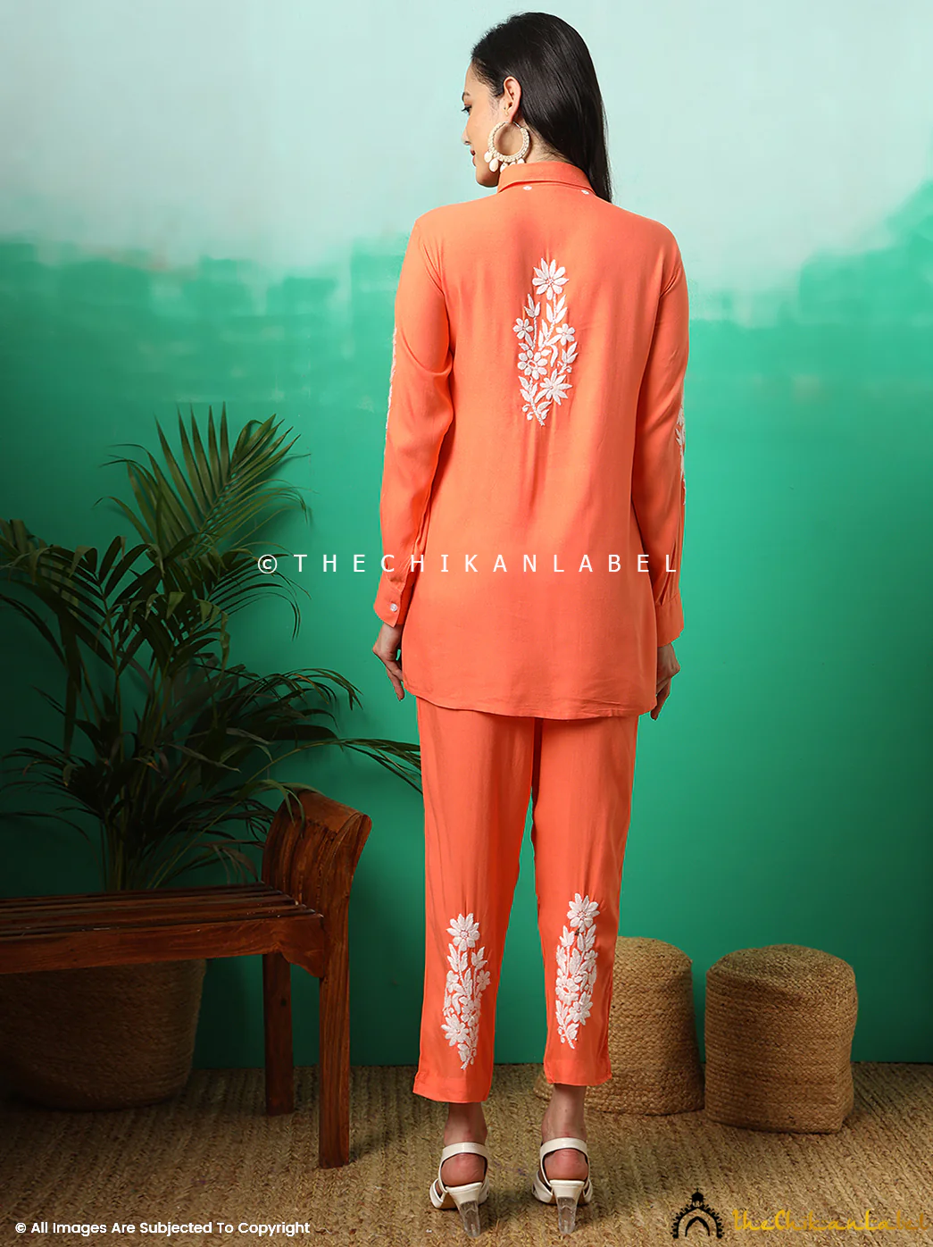 Anvika Rayon Chikankari Co-ord Set -Orange - Image 5