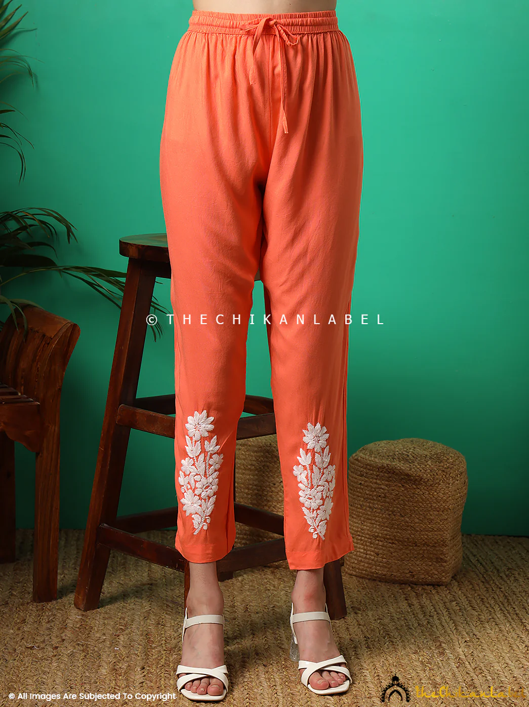 Anvika Rayon Chikankari Co-ord Set -Orange - Image 6